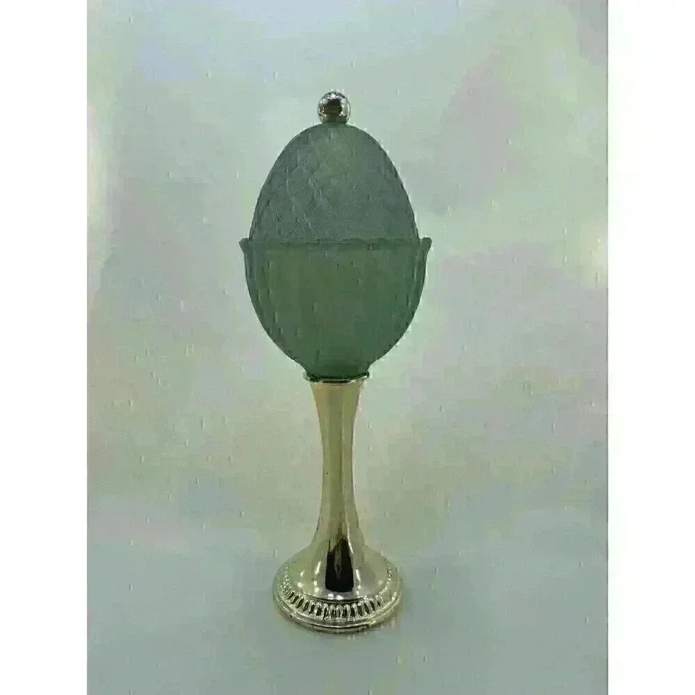 Vintage 1968 Avon Green Regence Tall Pedestal Candle‎ Holder with Lid Gold Base​